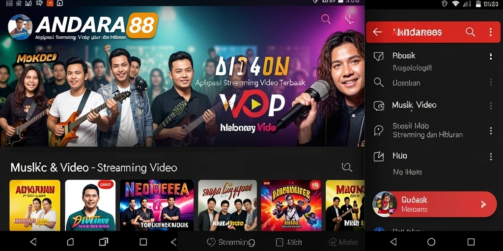 Tampilan antarmuka aplikasi ANDARA88 dengan fitur streaming video.