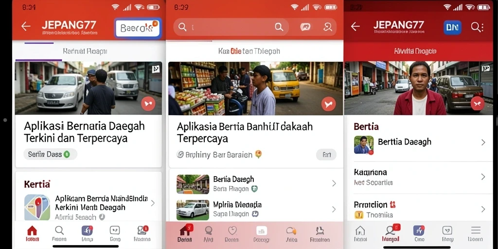 Antarmuka pengguna JEPANG77 yang menampilkan berita daerah terkini.