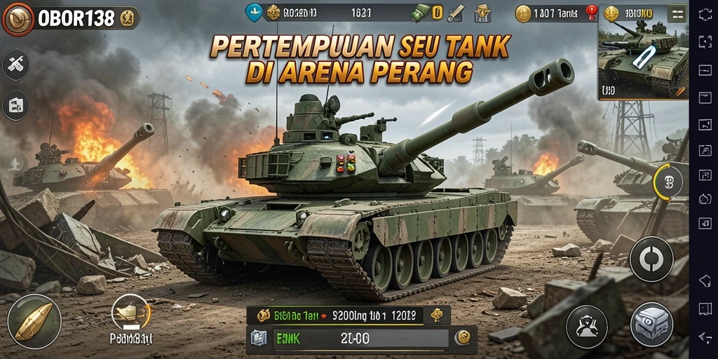 Tampilan antarmuka permainan Perang Tank yang mendebarkan dan dinamis.