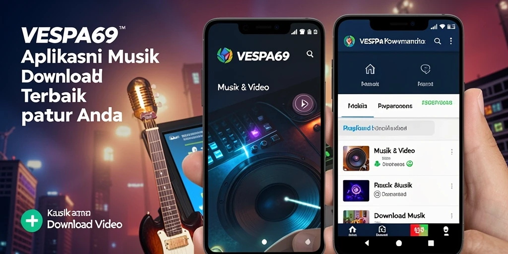 Antarmuka VESPA69 menampilkan pilihan musik yang variatif dan fitur download yang mudah digunakan.